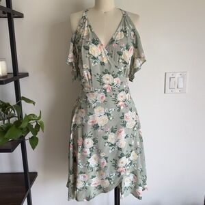 Privacy Please x Revolve Delta Wrap Cold Shoulder Pretty Floral Summer Dress-Med